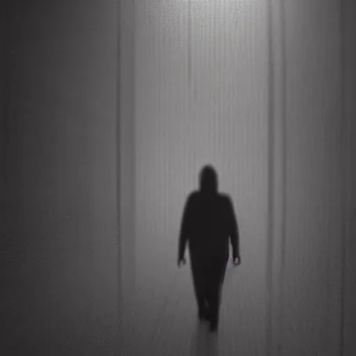 Prompt: cctv footage of a creepy entity walking towards you, horror, uncanny, nightmare, dark