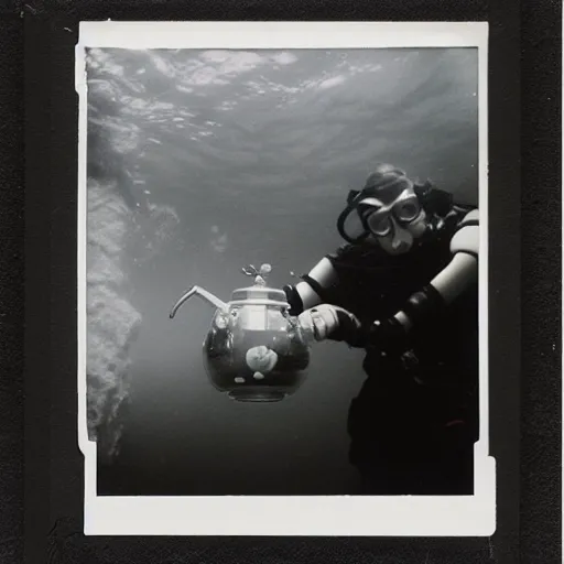 Prompt: underwater smoke tea party on the moon photo polaroid