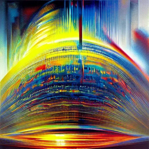 Image similar to abstract art representing momentum, oil painting by john berkey and gabriel dawe, masterwork