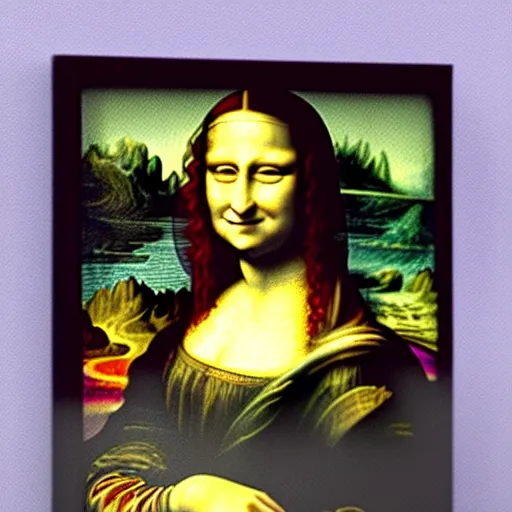 Prompt: mona lisa painting herself on a canvas