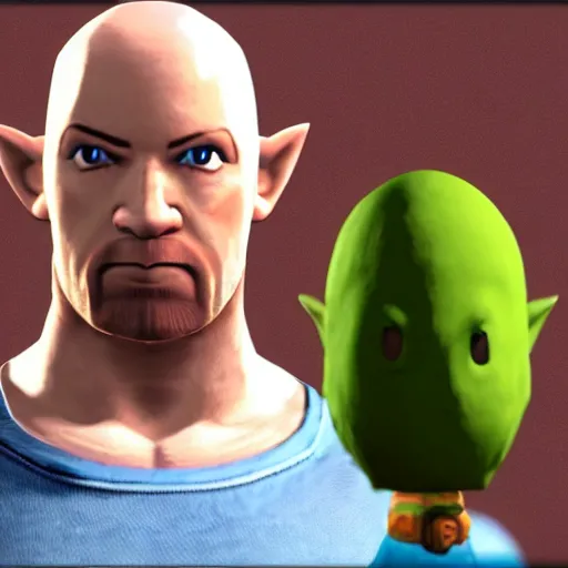 Image similar to character screenshot of bald ufc dana white, npc, ocarina of time, field, 3 6 0 p, bokeh, legend of zelda, detailed, dialog text