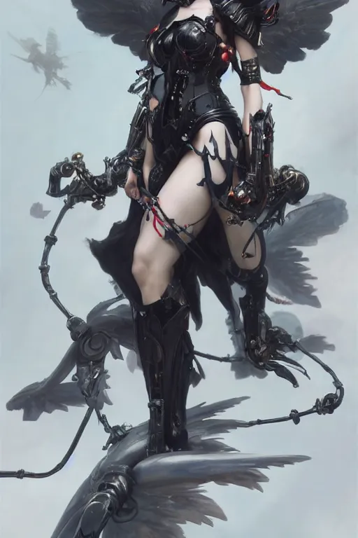 Prompt: Beautiful pale warhammer 40000 goth asian girl with mechanical wings and many wires, masterpiece 4k digital illustration by Ruan Jia and Mandy Jurgens and Artgerm and william-adolphe bouguereau, highly detailed, trending on artstation, award winning,