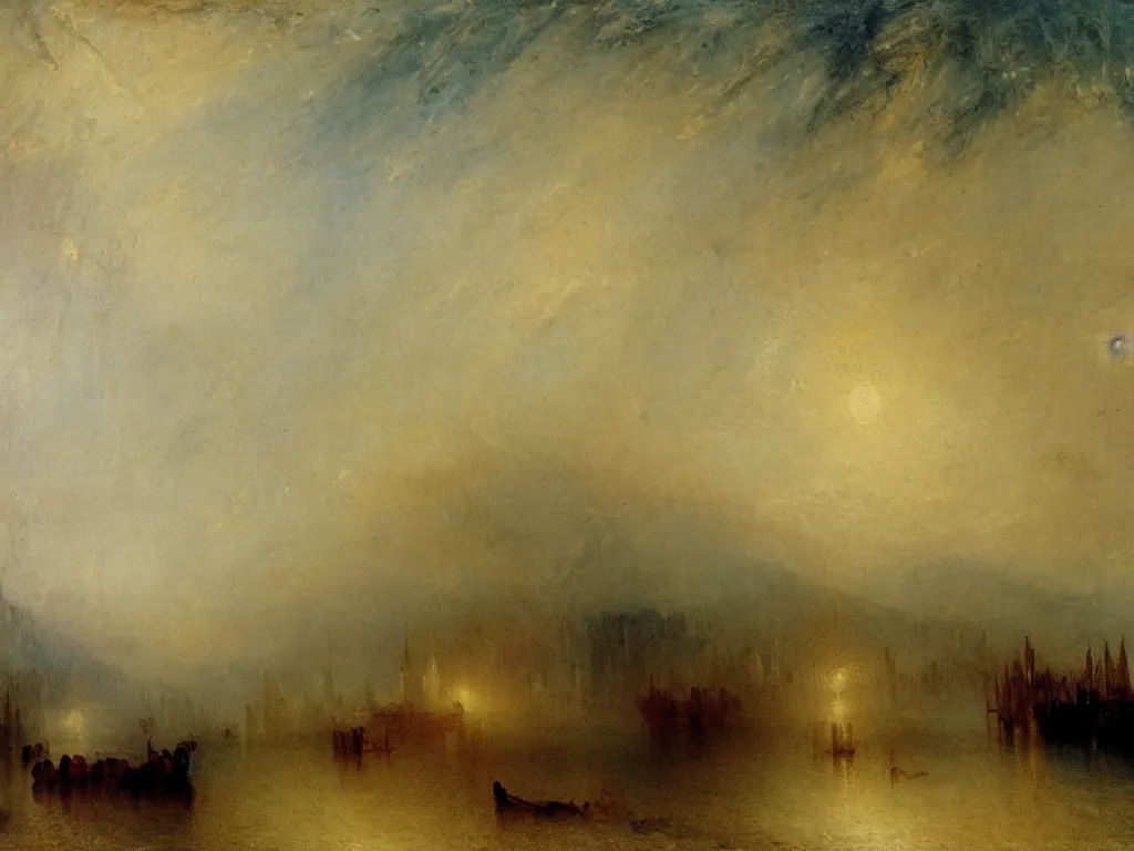 Image similar to a landscape painting of a castle on the ship, by J. M. W. Turner