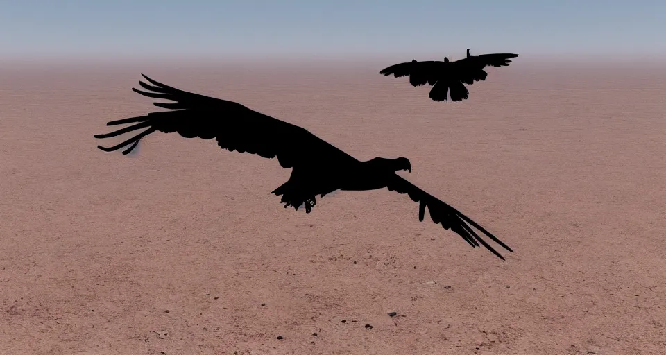 Prompt: a vulture flying over an empty desert, artstation