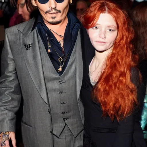 Image similar to johnny depp with his new girlfriend with ginger hair.