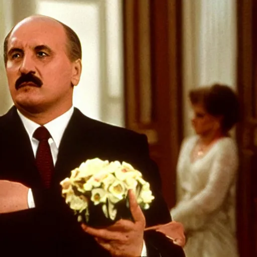 Image similar to Alexander Lukashenko in Scarface, cinematic still