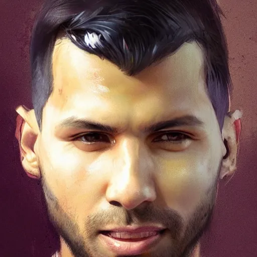 Image similar to portrait of sergio aguero with almost no beard by greg rutkowski, young, attractive, highly detailed portrait, scifi, digital painting, artstation, concept art, smooth, sharp foccus ilustration, artstation hq