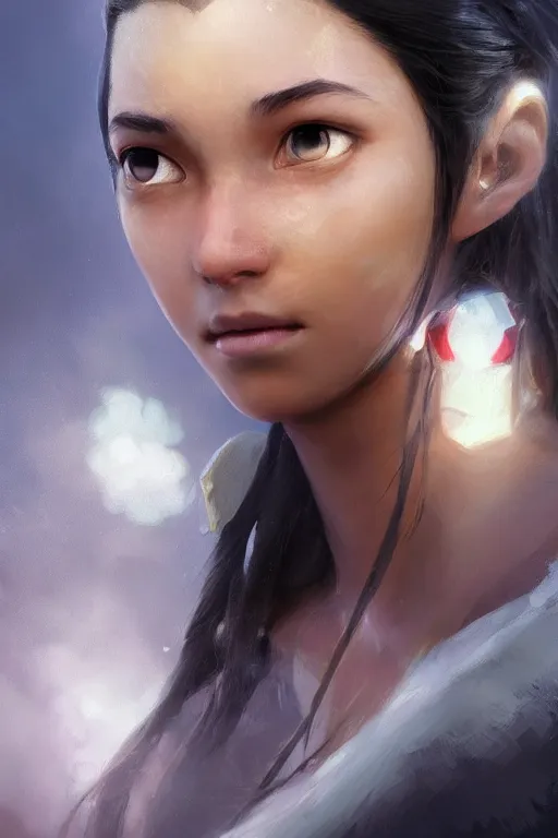 Image similar to katara from avatar, close - up portrait, intricate, elegant, volumetric lighting, scenery, digital painting, highly detailed, artstation, sharp focus, illustration, concept art, ruan jia, steve mccurry