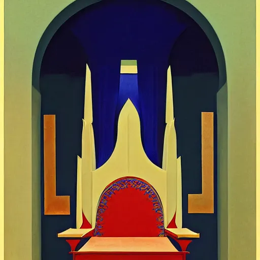 Image similar to an illustration of a throne room, by nicholas roerich, by frank frazetta by georgia o keeffe by frederick william elwell, by hans emmenegger, by eyvind earle highly detailed, realistic, outline, line work, fantasy, oriental, stylised flat colors, animation