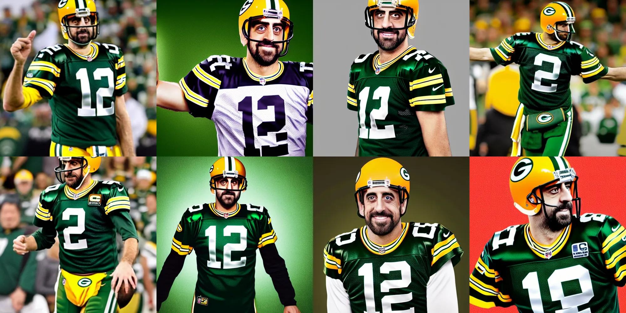 Prompt: portrait of aaron rodgers in a green bay packers uniform black background