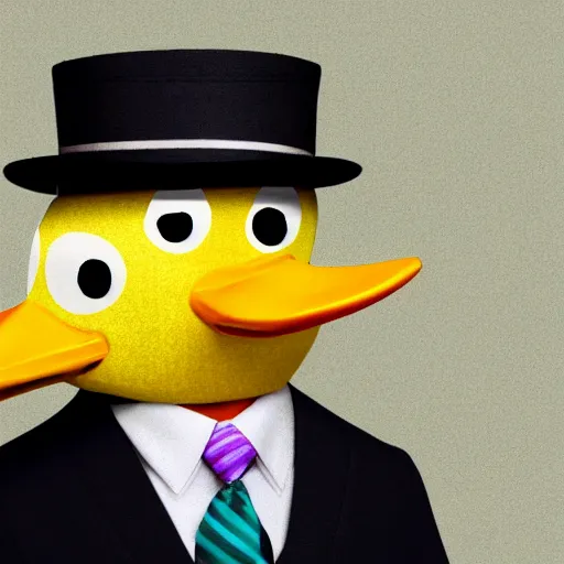 Image similar to a high detail photo of a man with a duck's head wearing a suit, photorealism