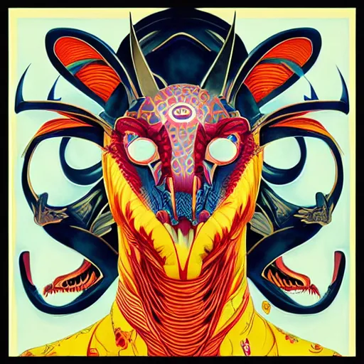 Prompt: Tristan Eaton, victo ngai, artgerm, symmetrical dragon mask