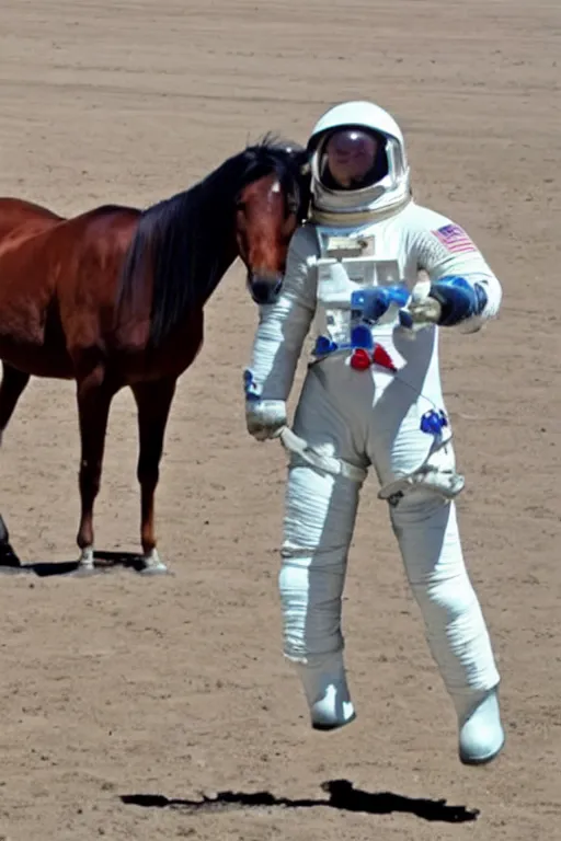 Image similar to horse in astronaut suit riding horse