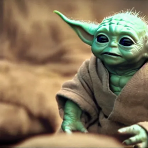 Image similar to a film still of baby yoda's son in the jedi academy in star wars realistic, detailed