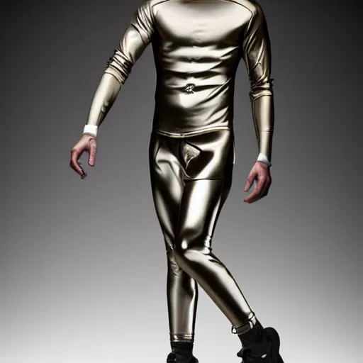 Prompt: a beautiful athletic male holographic metal manequin, photographed by erwin olaf