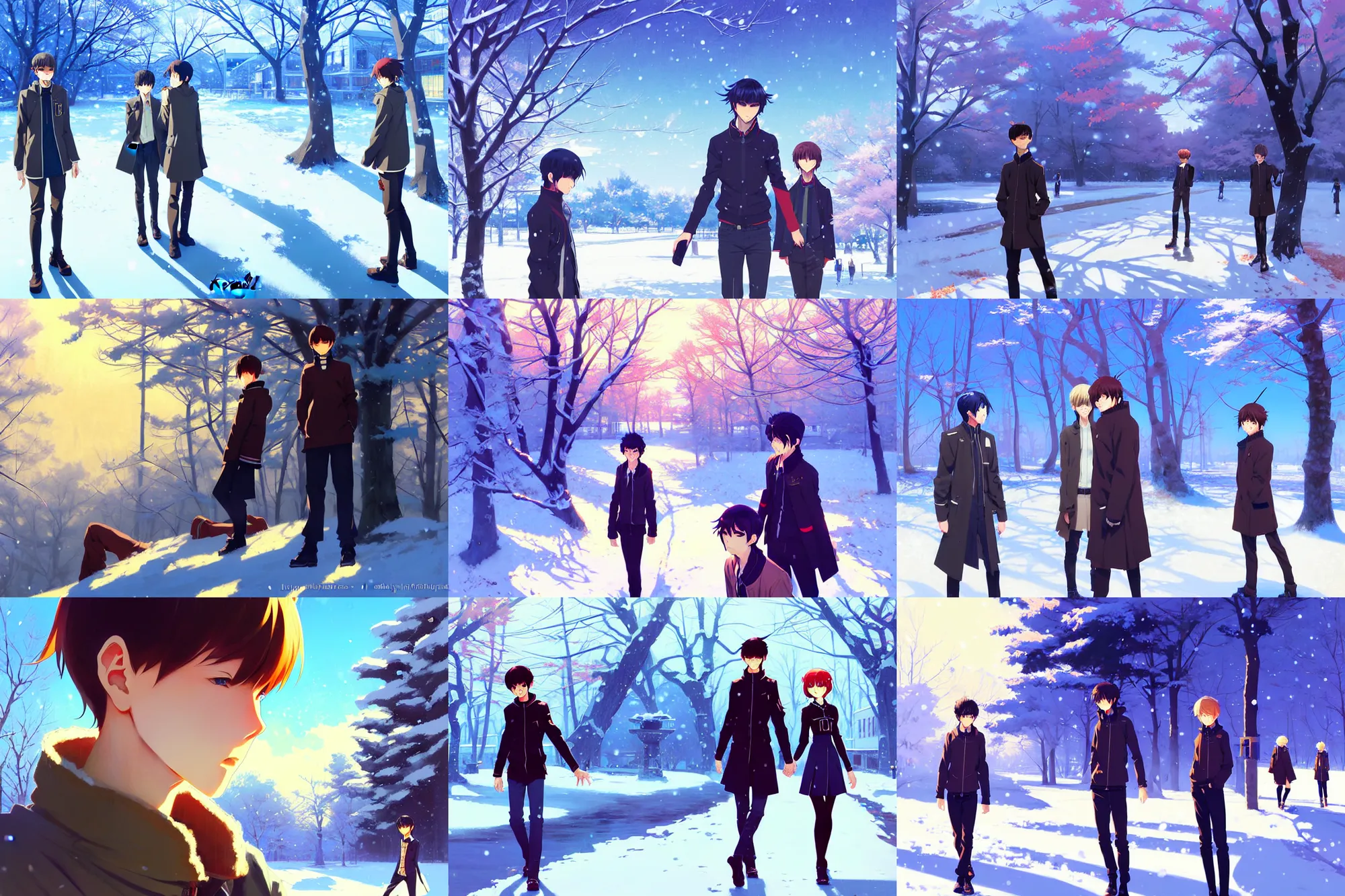 prompthunt: boy's love anime modern high school classroom in winter clear  day, expert high detail concept art cinematic, perfect proportions defined  face, vivid colors, pixar undertones, photorealistic shaded lighting  wallpaper ilya kuvshinov