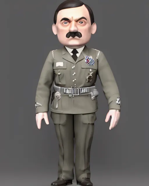 Image similar to full body 3d render of adolf hitler as a funko pop, officer, studio lighting, white background, blender, trending on artstation, 8k, highly detailed