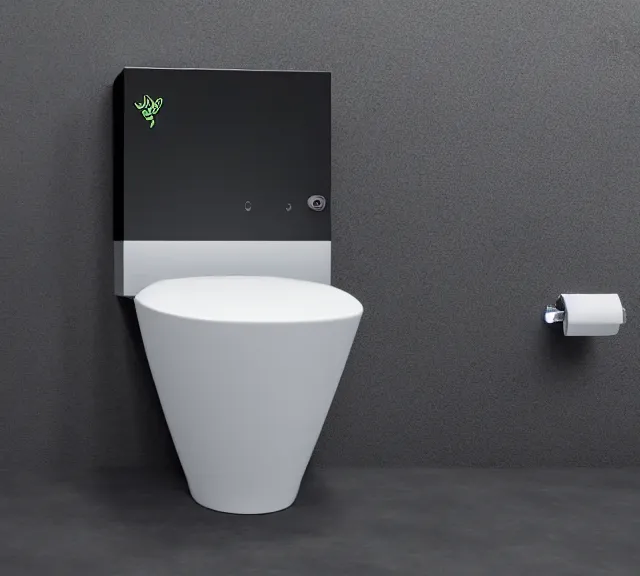 Image similar to a 4 k photorealistic photo product photo of a toilet designed by razer inc.