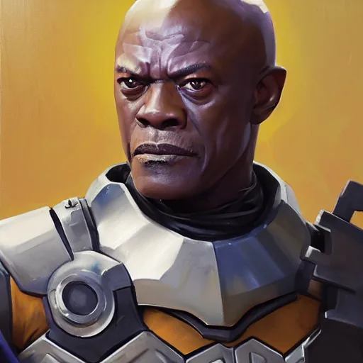 Image similar to greg manchess portrait painting of armored mace windu as overwatch character, medium shot, asymmetrical, profile picture, organic painting, sunny day, matte painting, bold shapes, hard edges, street art, trending on artstation, by huang guangjian and gil elvgren and sachin teng