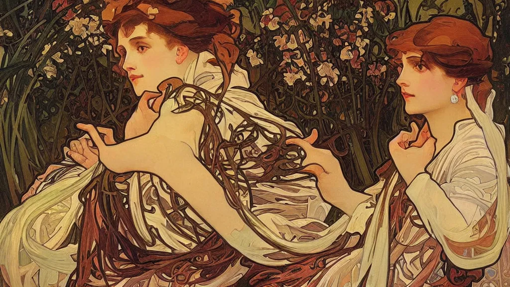 Image similar to the most beautiful scene, an expressive oil painting by alphonse mucha