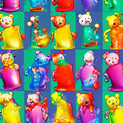 Image similar to Scientists teddy bears mixing sparkling chemicals in the style of 90s cartoons