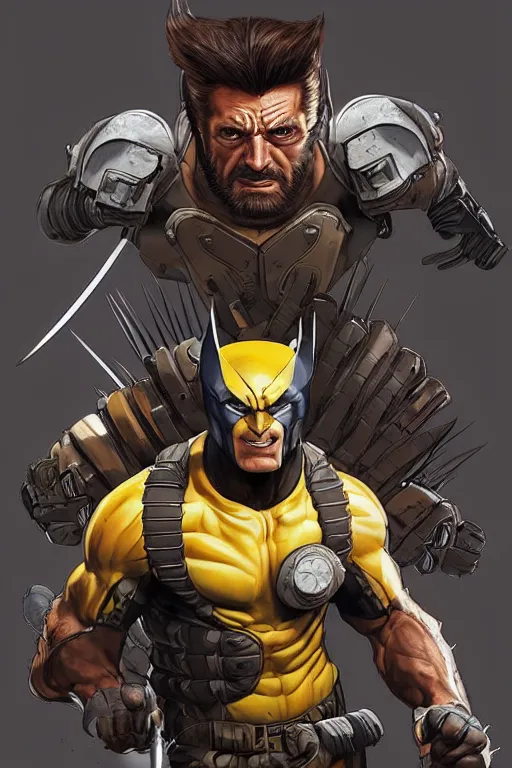 Prompt: Wolverine in Apex Legends armor character digital illustration portrait design by, Mark Brooks and Brad Kunkle detailed, gorgeous lighting, wide angle dynamic portrait