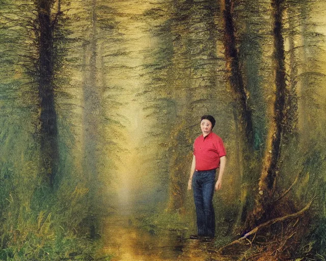 Image similar to an oil painting of michael mcintyre in a forest, intricate, elegant, highly detailed, turner