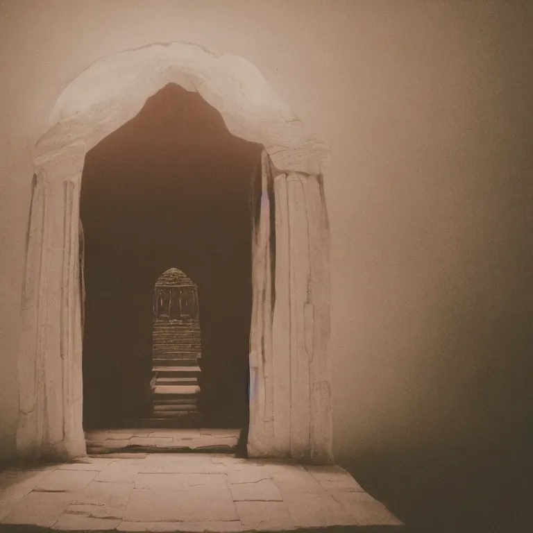 Image similar to temple, film photo, soft lighting album cover, nostalgia, gradient