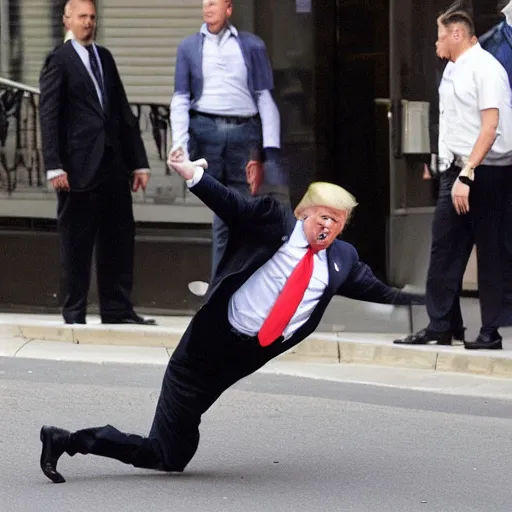 Image similar to photo of donald trump falling in the street without pants, reuter photo,