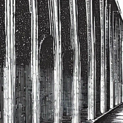 Image similar to design pattern of aqueducts, black and white color, digital, procreate, horizontal, multilayer, minimalism