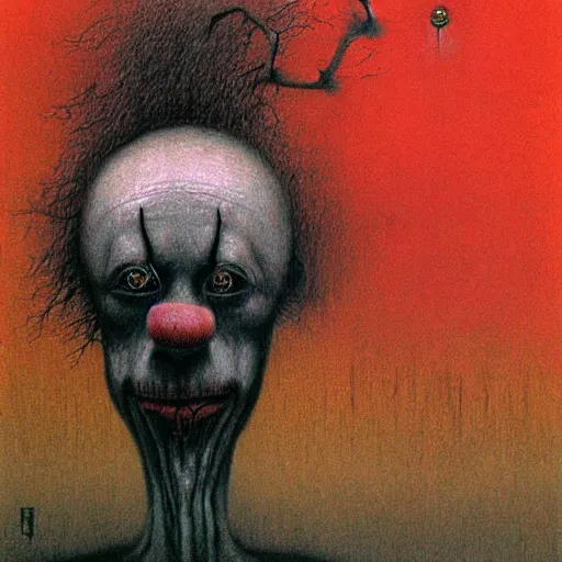 Image similar to grunge drawing of a clown by Zdzisław Beksiński