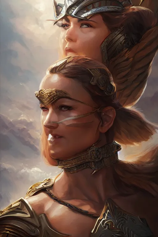 Image similar to amazon valkyrie athena, d & d, fantasy, portrait, highly detailed, headshot, digital painting, trending on artstation, concept art, sharp focus, illustration, art by artgerm and greg rutkowski and magali villeneuve