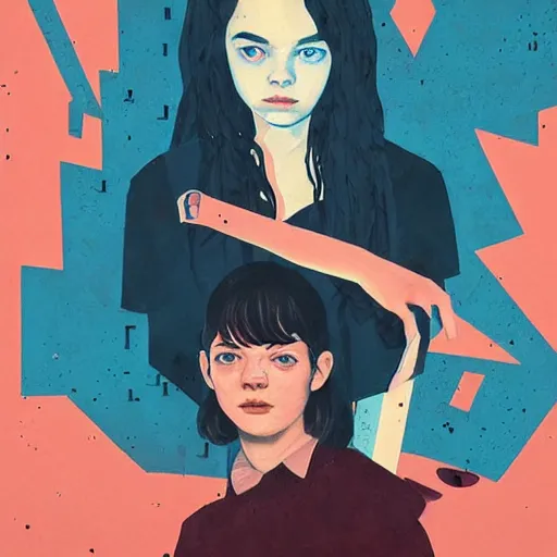 Prompt: elle fanning, ana de armas, anya taylor joy in prey picture by sachin tang, asymmetrical, dark vibes, realistic painting, organic painting, matte painting, geometric shapes, hard edges, graffiti, street art : 2 by sachin teng : 4