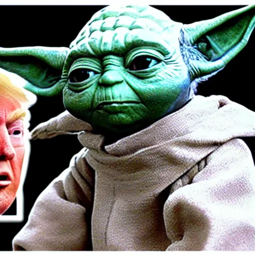 Image similar to yoda teaching english to donald trump