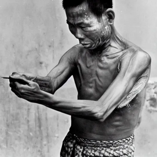 Prompt: Thích Quảng Đức burns himself to death, black and white photograph, 1963