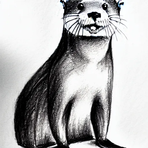 Prompt: an otter in a dress, pencil drawing