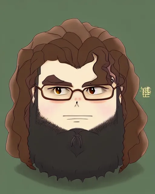 Prompt: Hagrid in cute anime style, portrait of fantasy man, detailed realistic beautiful, lofi colors, smooth, artistic, mellow and soft, sharpen high quality, in style of Ghibli