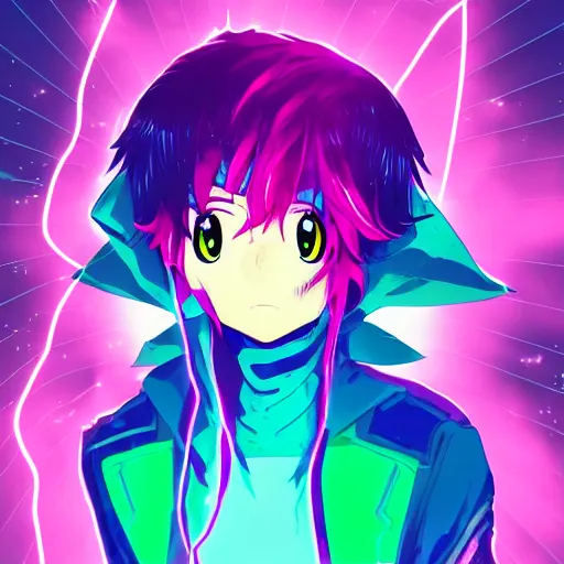 Image similar to anime lightning cat, portrait, vaporwave, synthwave, neon, vector graphics, cinematic, volumetric lighting, f 8 aperture, cinematic eastman 5 3 8 4 film