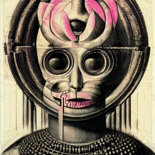 Prompt: post - punk album cover, asymmetrical design, dollar bank, new age, apocalypse, psychedelic, black white pink, magic, giger h. r., giuseppe arcimboldo