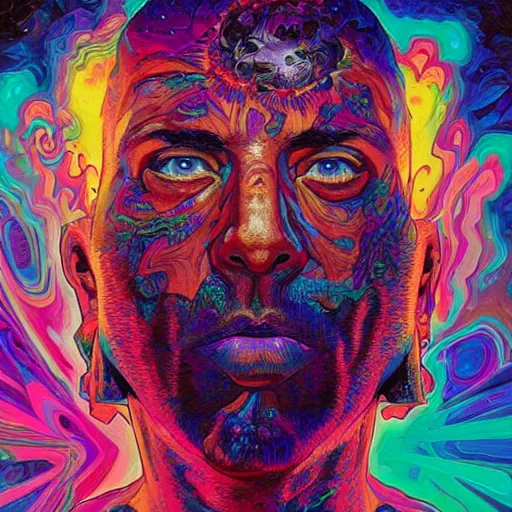 Image similar to Joe Rogan an extremely psychedelic experience, colorful, surreal, dramatic lighting, cosmonaut, LSD, face, detailed, intricate, elegant, highly detailed, digital painting, artstation, concept art, smooth, sharp focus, illustration, art by Sam Spratt, Dan Mumford, Artem Demura and Alphonse Mucha