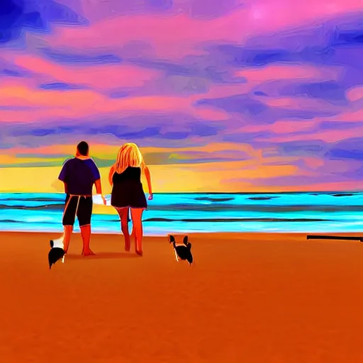 Prompt: a jack Russell and his owner in the beach while there is a sunset, digital art, detailed