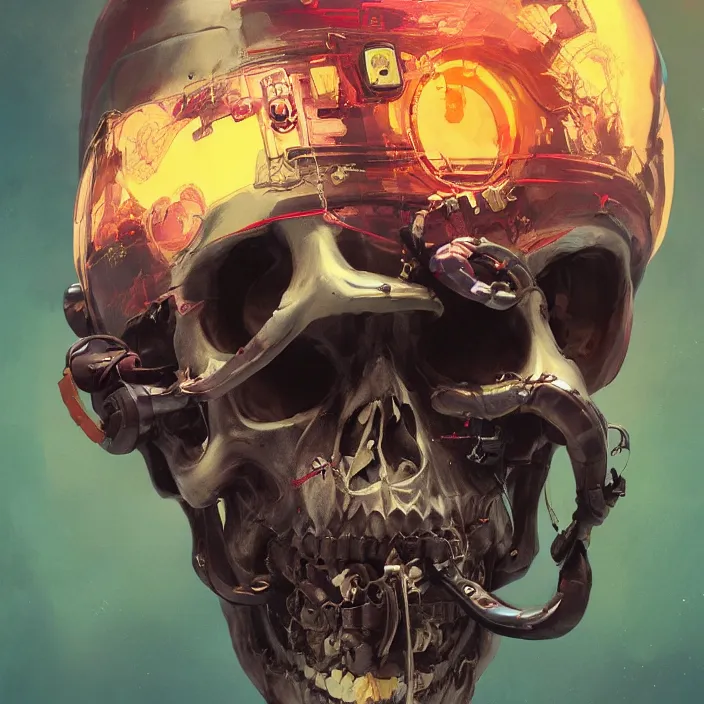 Image similar to a beautiful painting of a cyberpunk skull by sergey kolesov and vania zouravliov and pascal blanche and rhads. in style of colorful comic noir illustration, symmetry, sci fi, hyper detailed. octane render. trending on artstation