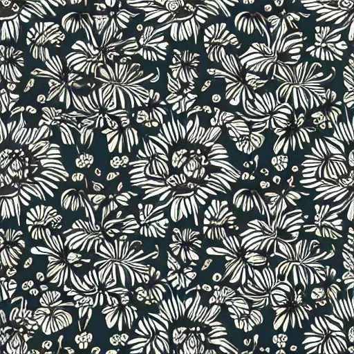 Image similar to highly detailed daisy pattern in the style of old botanical illustrations and japanese art, 4 k