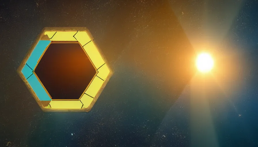 Prompt: hexagon blocking sun, in space, earth visible below, trending on art station, 8 k, octane render