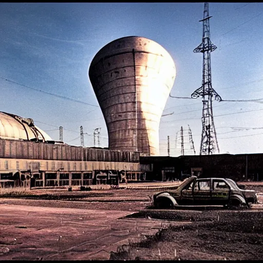 Image similar to Diesel punk Chernobyl nuclear power plant with zeppelin in the sky