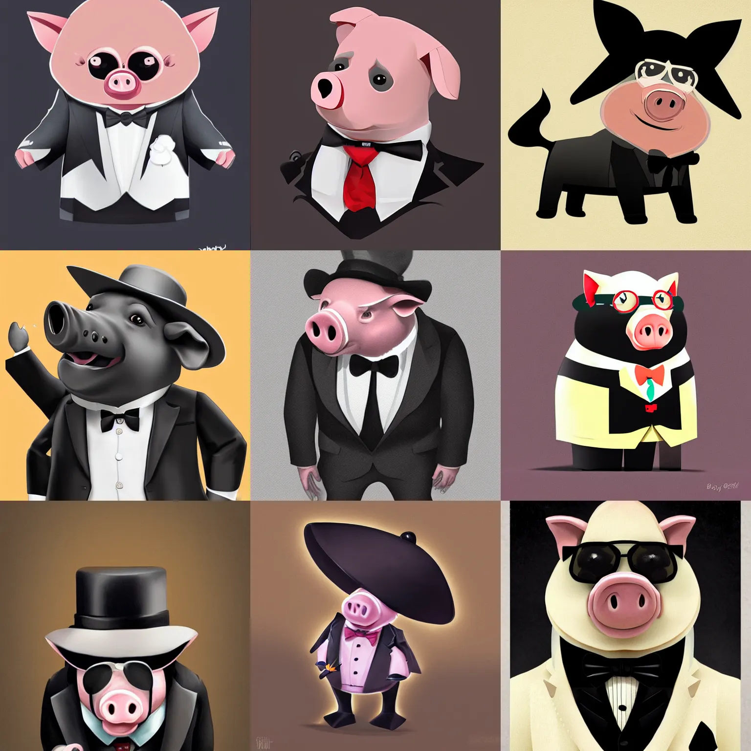 Prompt: a pig in a tuxedo, by Bobby Chiu, digital art, high detail, masterpiece, trending on artstation