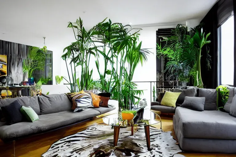 Image similar to tropical interior urban jungle inspiration modern apartment bachelor pad