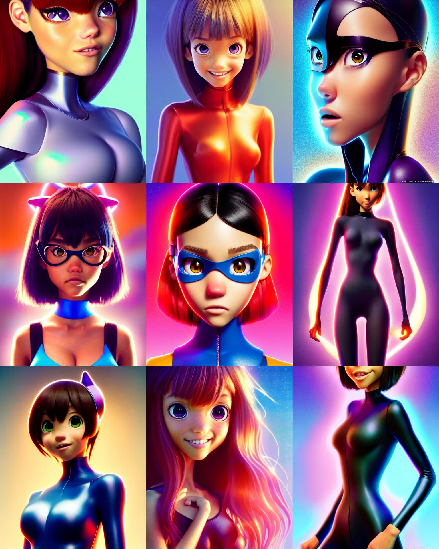 Prompt: pixar anime movie poster portrait photo : : of jessica alba, madison beer, as cat cyborg woman by weta : : by wlop, ilya kuvshinov, artgerm, artstation, unreal engine : : rave makeup, pearlescent, sweaty, morning, vogue cover : :