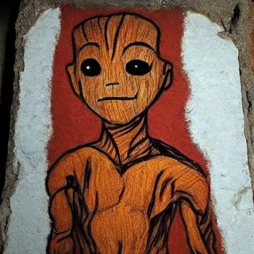 Image similar to cave-painting!!!!!!!!!!!!!!!!!!!!! cave-painting!!!!!!!!!!!!!!!!!!!!! of ((((((((((((((((baby groot))))))))))))))))