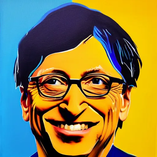 Image similar to portrait of bill gates in the style of Hashim Akib acrylic on canvas colourful strokes